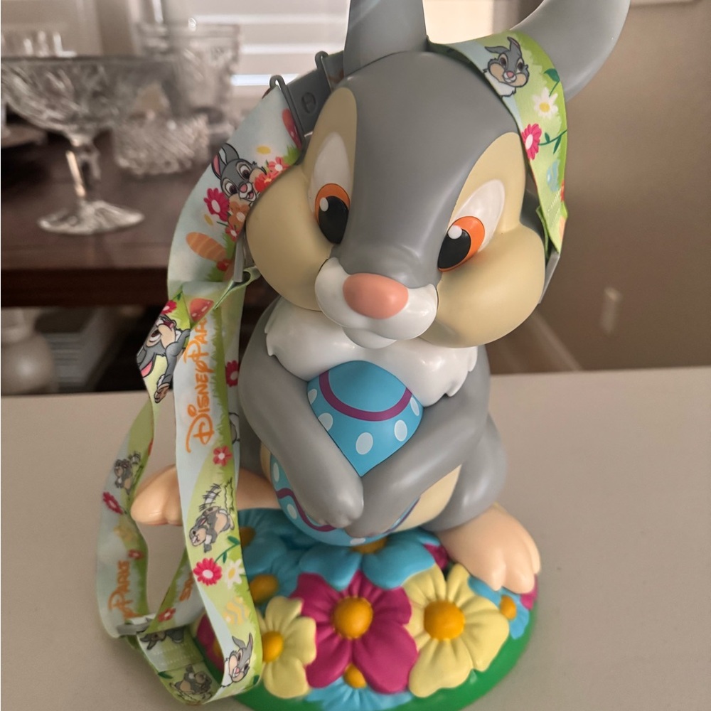 Disney Gray Thumper Bunny Figurine with Colorful Floral Base